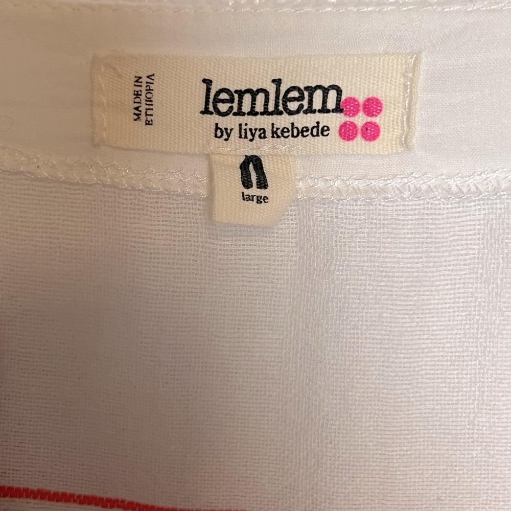 Lemlem By Liya Kebede Cotton Gauze Tunic Fringe White Large - Picture 6 of 6